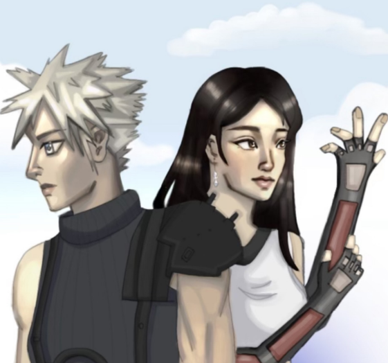 Cloud and Tifa from Final Fantasy VII.