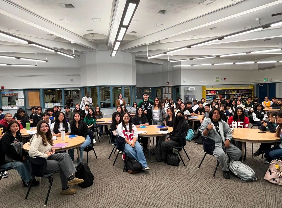 Assemblymember Liz Ortega with Mt. Eden students.