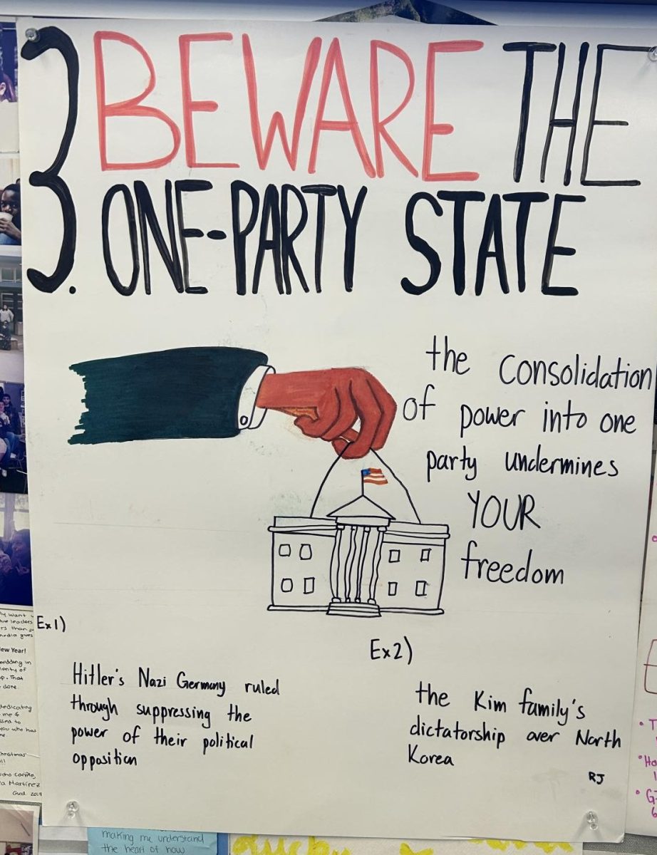 Senior RJ Vigayan's poster advising against a one-party state.