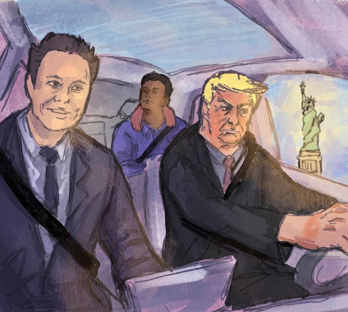 Donald Trump, Elon Musk, and Vivek Ramaswamy take a joyride in a Tesla.